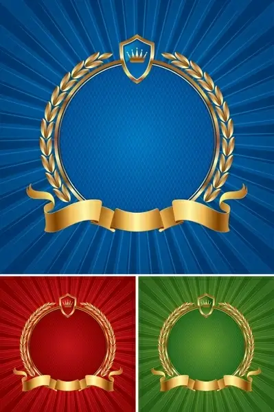 medal templates ribbon shield wreath icons 3d golden