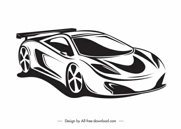 sport car mode icon black white handdrawn sketch