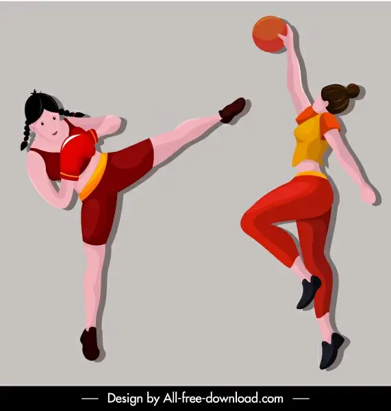 sport girl icons boxer basket ball sketch
