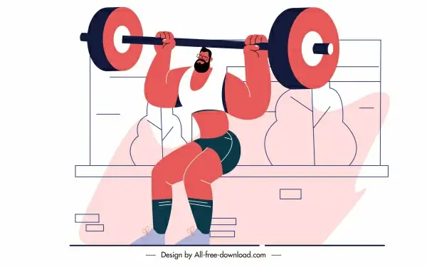 sport painting weight lifting man sketch cartoon character