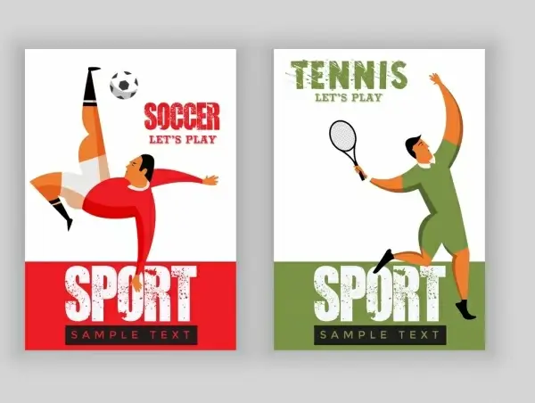 sports banner sets soccer tennis theme player icons