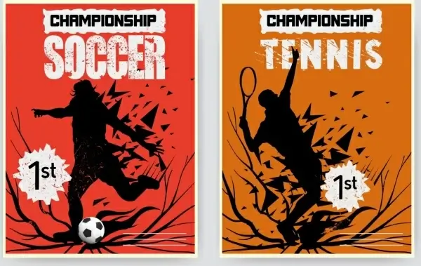 sports banners soccer tennis theme silhouette explosive design