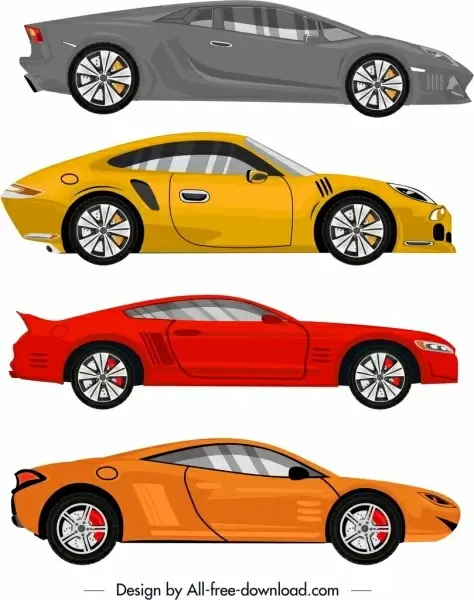 sports car models icons colored modern design