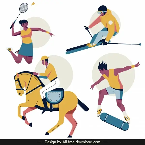 sports icons badminton ski jockey skating sketch