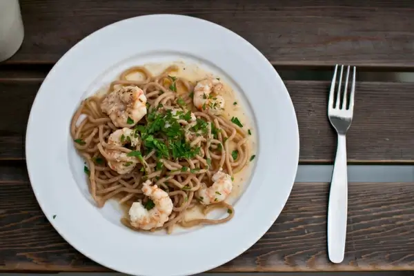 spot prawn in garlic wine sauce