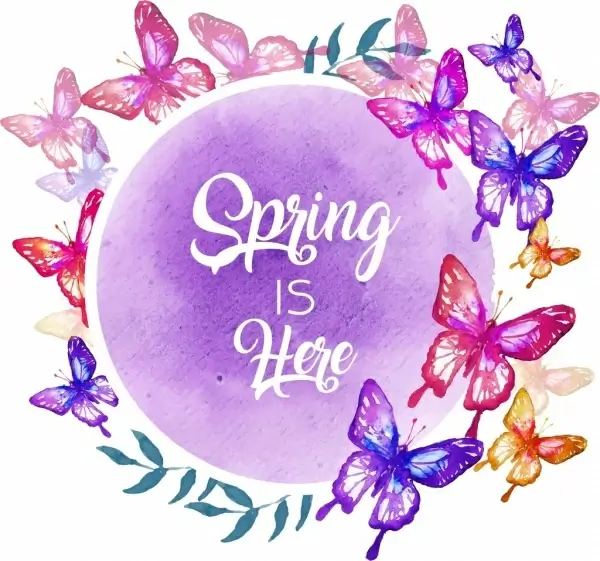spring background colorful butterfly icons circle layout