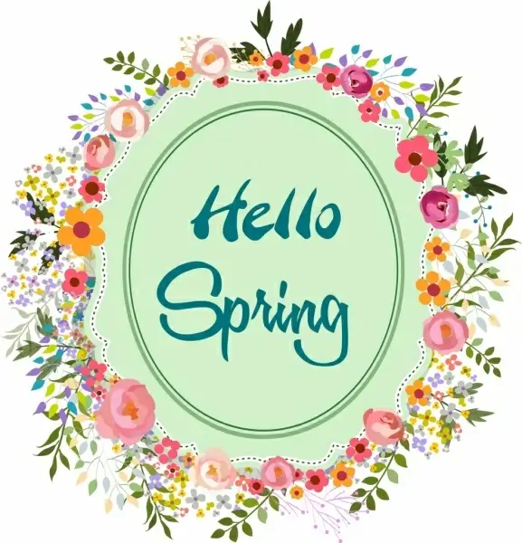 spring banner multicolored flowers wreath decoration