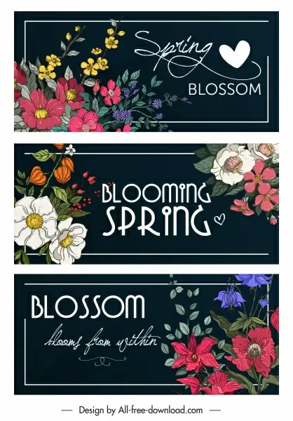 spring banner templates colorful blooming flowers decor