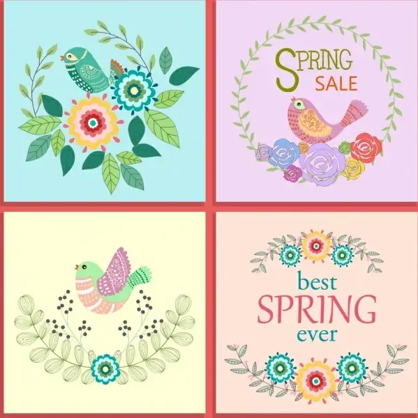 spring banners collection bird flower decoration classical design