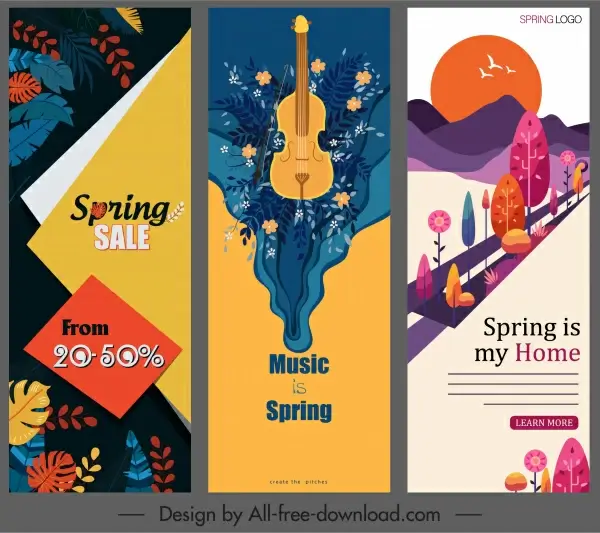 spring banners templates colorful classical decor vertical shape