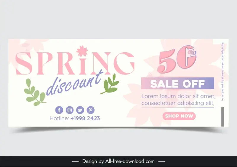 spring discount banner template elegant leaf flowers decor