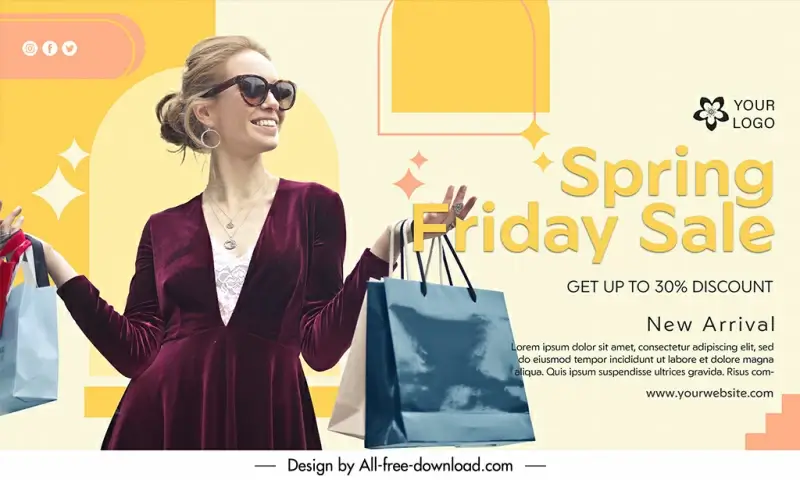 spring friday sale banner template dynamic happy lady