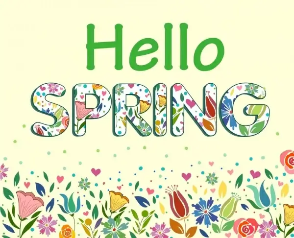 spring poster colorful flowers texts sketch