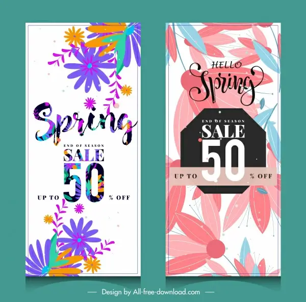 spring sale banners colorful flat flowers leaf decor