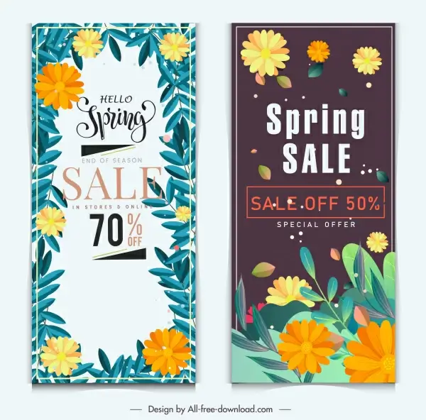 spring sale banners templates multicolored floras vertical design