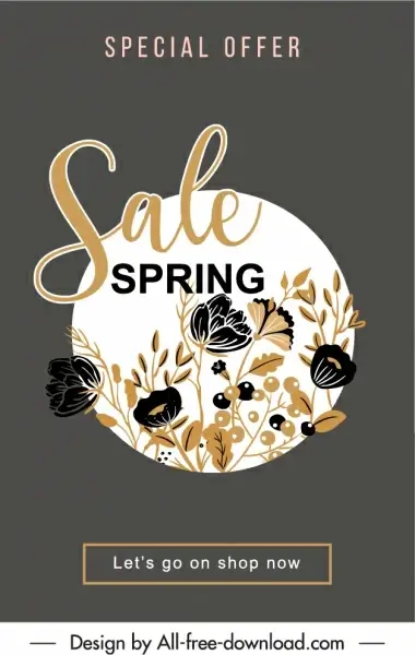 spring sale poster dark classic handdrawn botanical decor