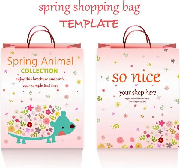spring shopping bags template design with cute style