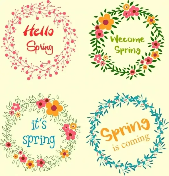 spring wreath icons collection circle flowers decoration