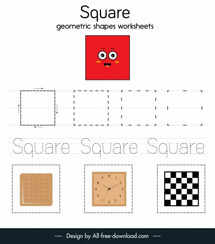 square geometric tracing worksheet for kid template biscuit clock chessboard sketch