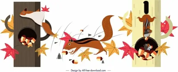 squirrels animals painting colorful cartoon sketch