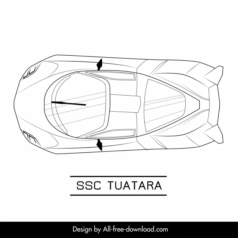 ssc tuatara car model advertising template flat symmetric black white handdrawn top view outline