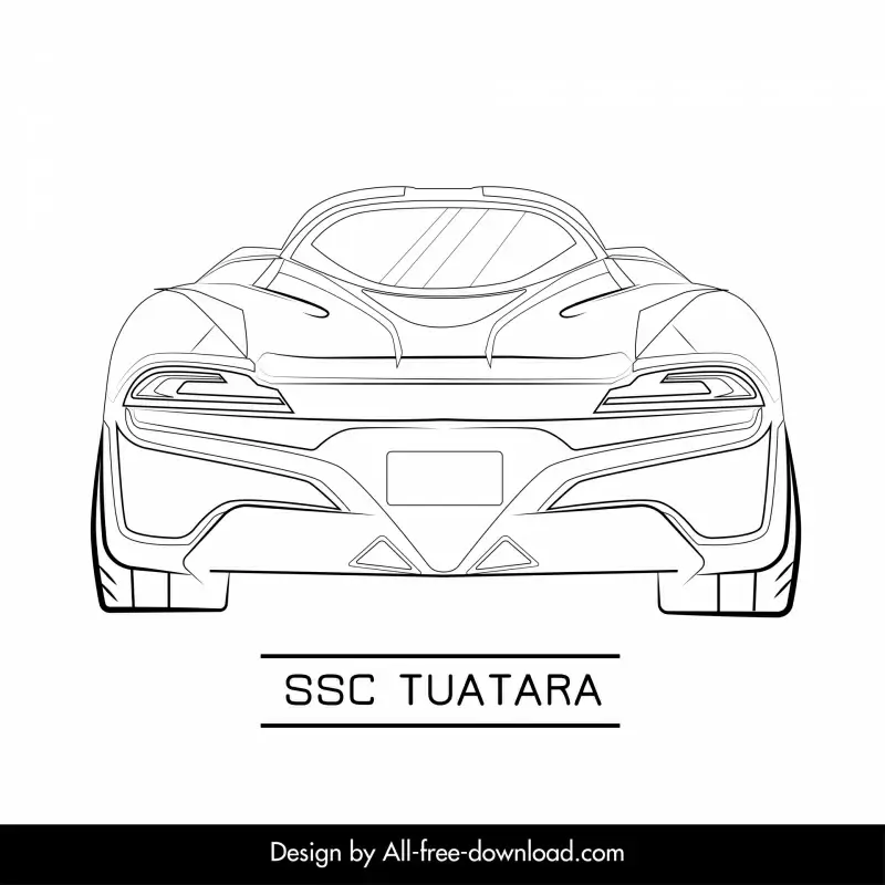 ssc tuatara car model icon flat black white handdrawn back view sketch