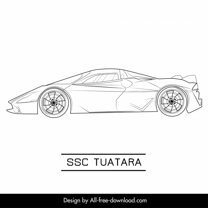 ssc tuatara car model icon flat black white handdrawn side view sketch