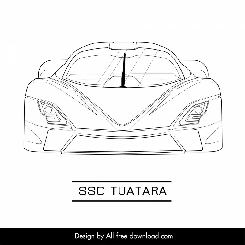 ssc tuatara car model icon flat symmetric handdrawn front view outline