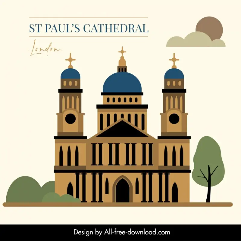 st pauls cathedral advertising poster flat classical design symmetric sketch