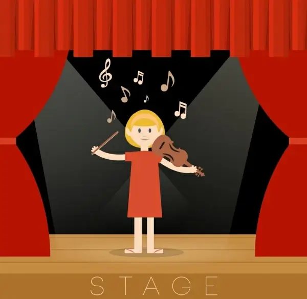 stage design template red curtain decoration violinist icon