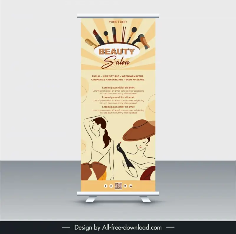 standee beauty salon advertising template handdrawn classic lines