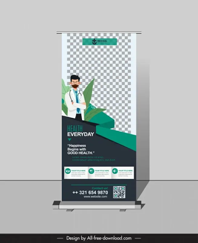 standee medical healthcare banner template doctor leaves checkered decor