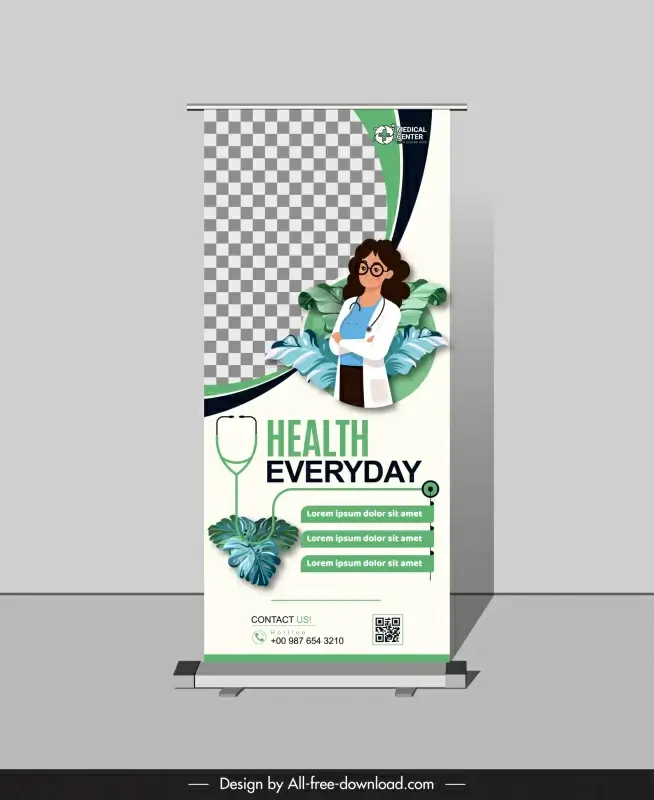 standee medical healthcare banner template elegant leaves medical elements