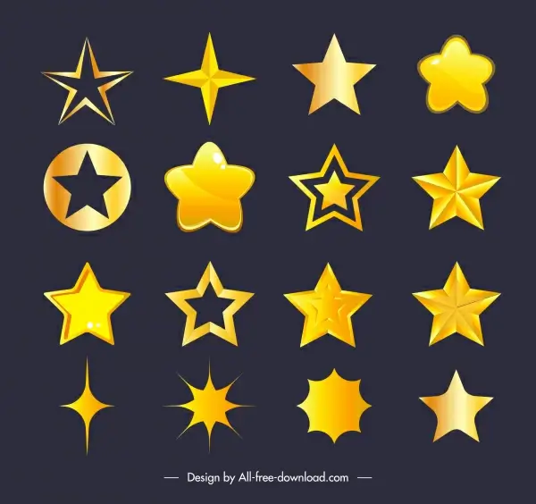 stars shapes icons modern shiny golden decor