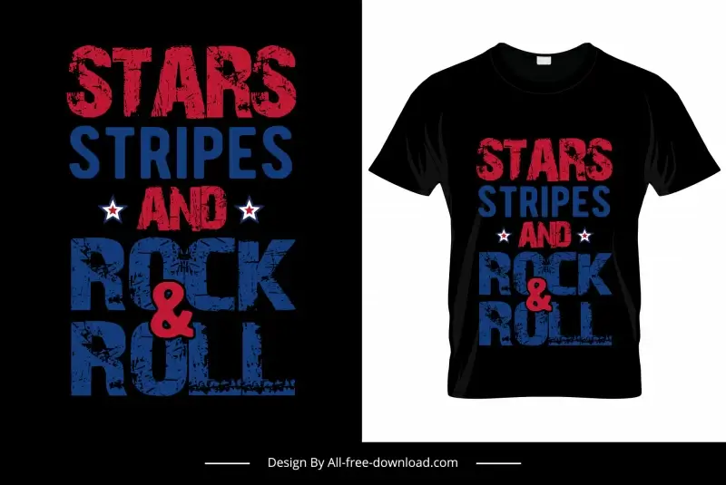stars stripes and rock and roll tshirt template flat retro dark texts petals sketch