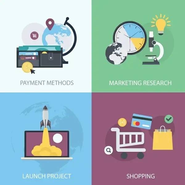 startup project concepts illustration with various steps