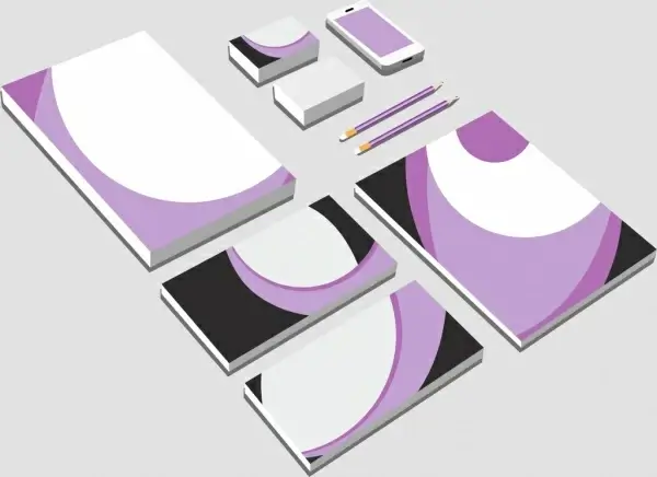 stationery icons 3d modern white violet mockup design