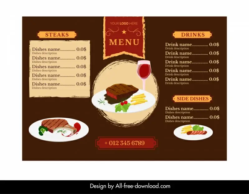  steak menu template dark classic design