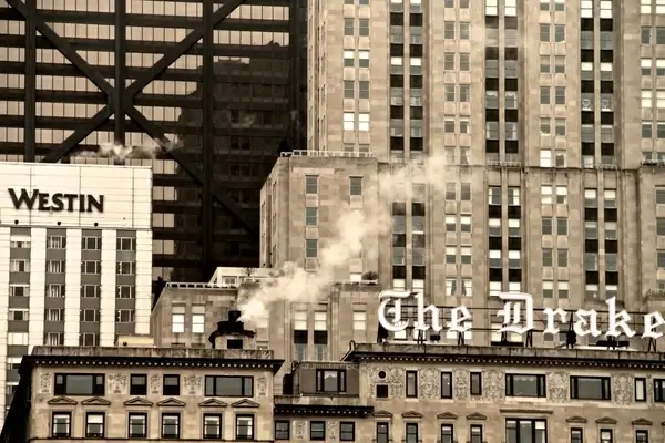 steam rising up from buildings