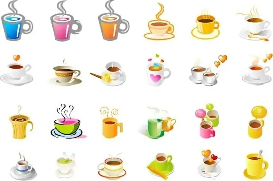 steaming coffee cup set of vector icons