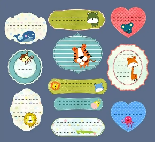 stickers design with cute animals and various shapes