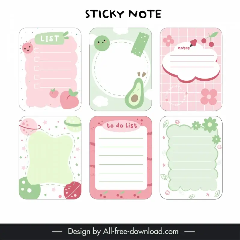 sticky note templates elegant flat classical sky fruits elements