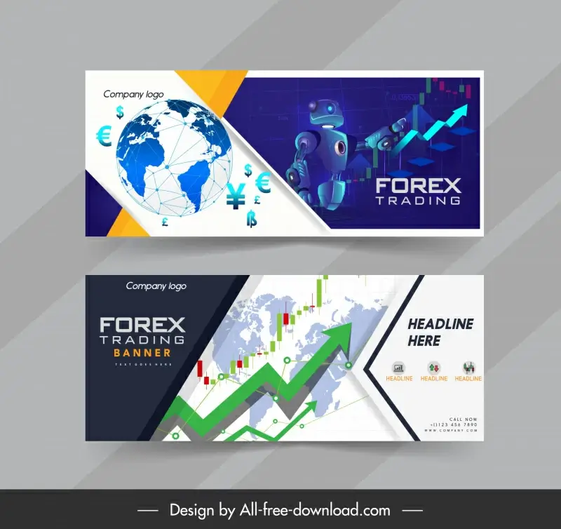 stock exchange trading banner robot earth currency elements decor
