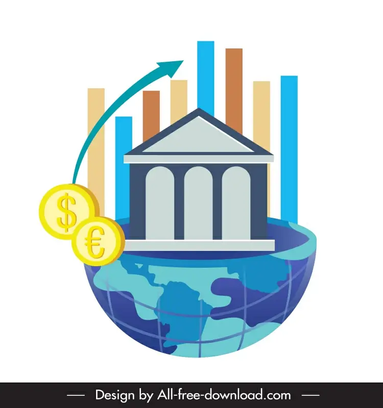 stock market global trading backdrop globe business symbols sketch