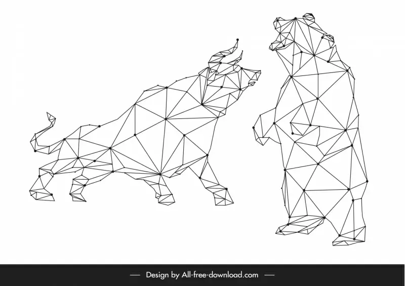 stock trade sign icons low polygonal bear bull sketch
