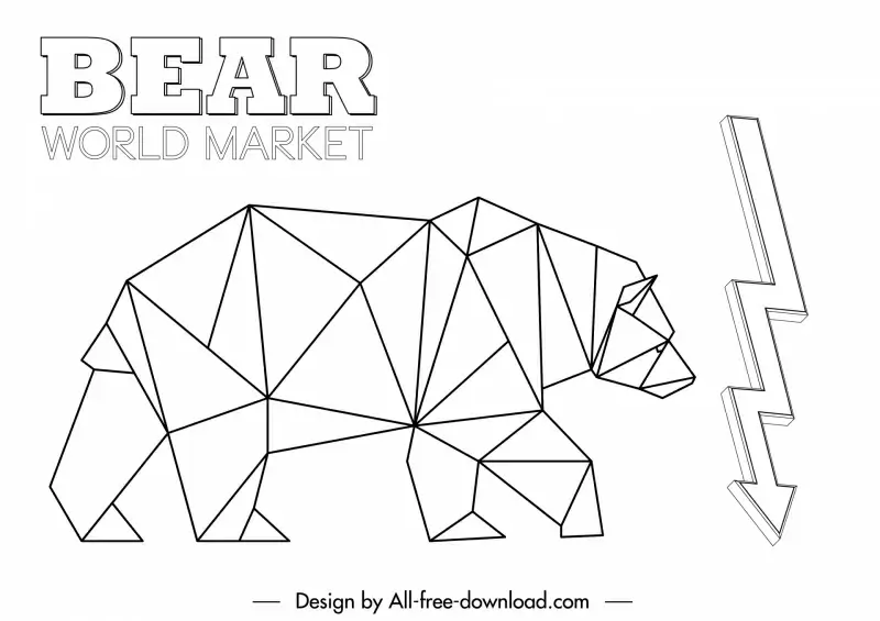 stock trading design elements low polygon bear thunderbolt outline