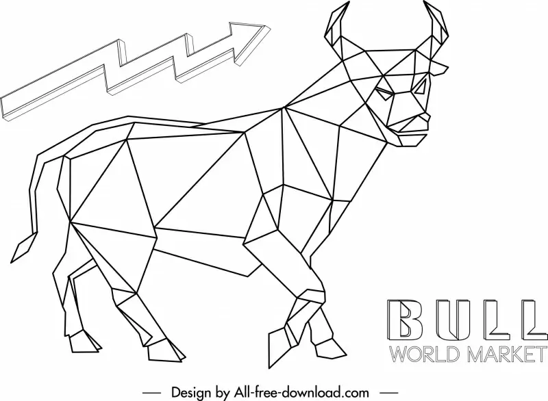 stock trading design elements low polygon bull thunderbolt outline