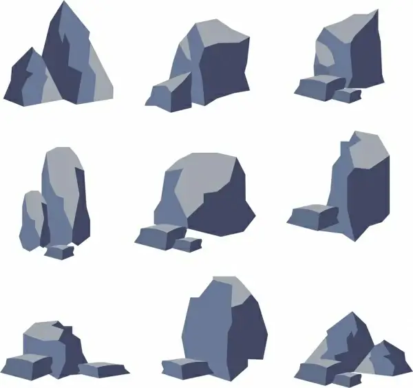 stone icons collection 3d shapes sketch