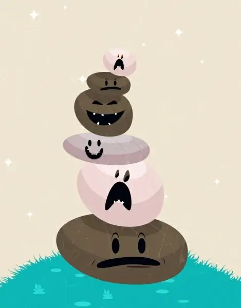 stones stack drawing funny stylized design