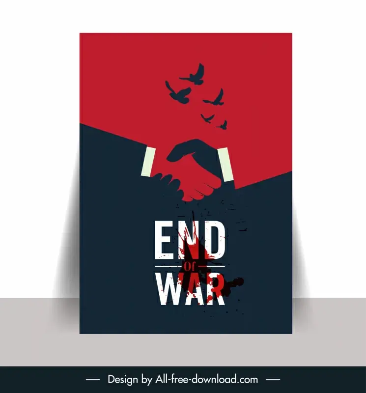 stop the war poster template flat silhouette grungy handshake blood birds decor